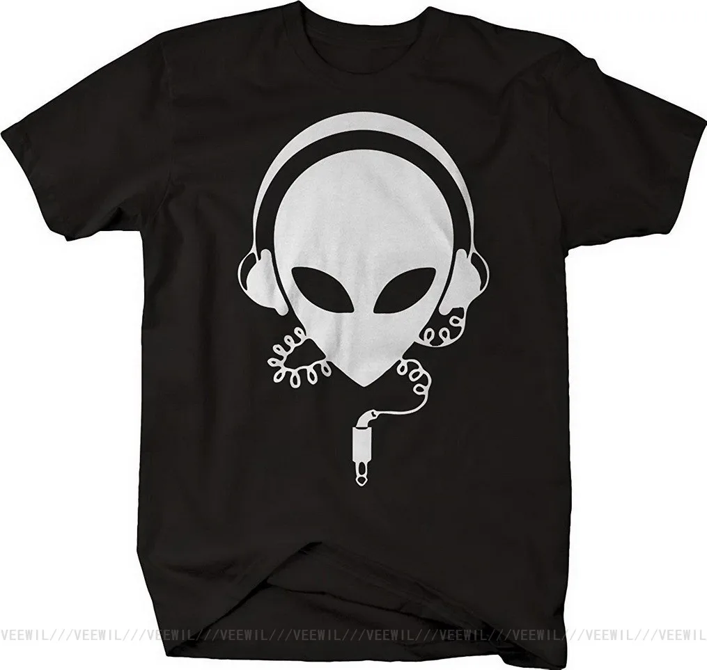 Футболка с наушниками Alien Music Rock новинка Забавные топы унисекс футболка | Мужская