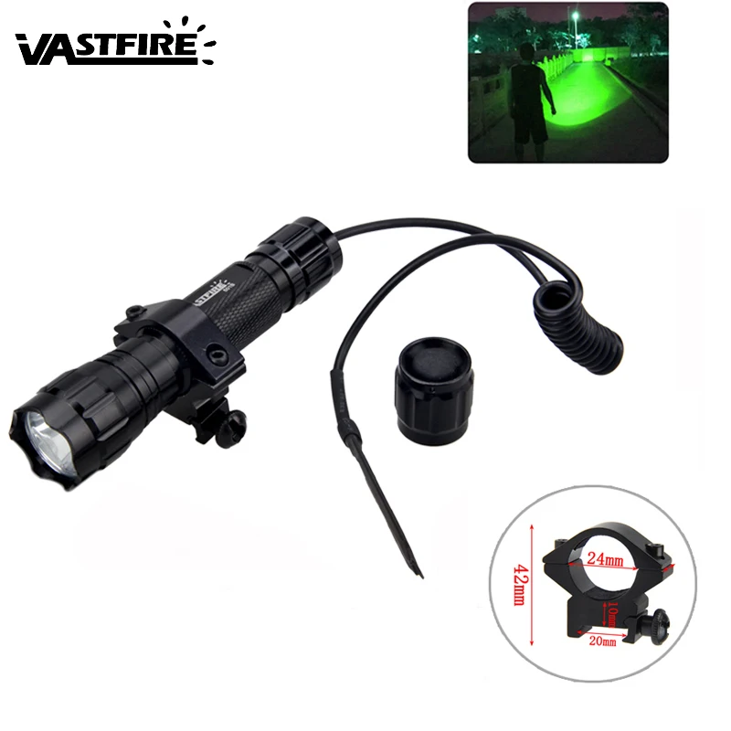 Зеленый White/Green/Red LED Tactical Hunting Flashlight ON/OFF Mode Military Torch with Rifle Mount+ Remote Pressure Switch No Battery - Цвет: Зеленый