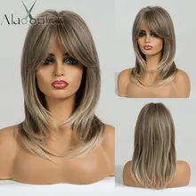 ALAN EATON женский светильник, коричневый блондин, средняя длина, слоистые волнистые синтетические волосы, парики с челкой, парик для косплея, Термостойкое волокно