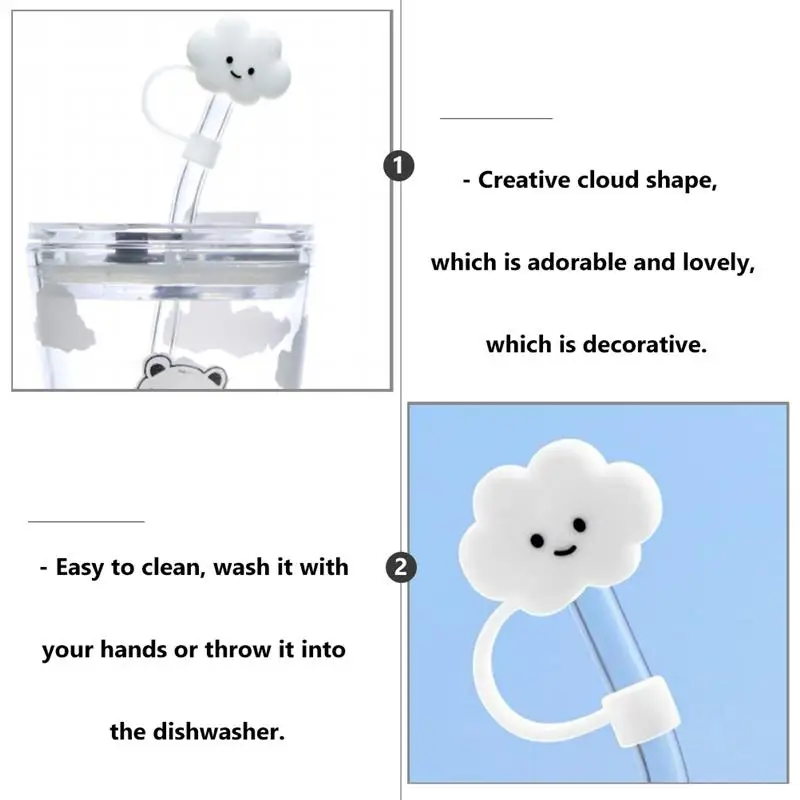 2pcs   Straw Plug Interesting Better Vivid Protector Caps Cloud Shape Straw Tips Cover Daily Supplies for Party