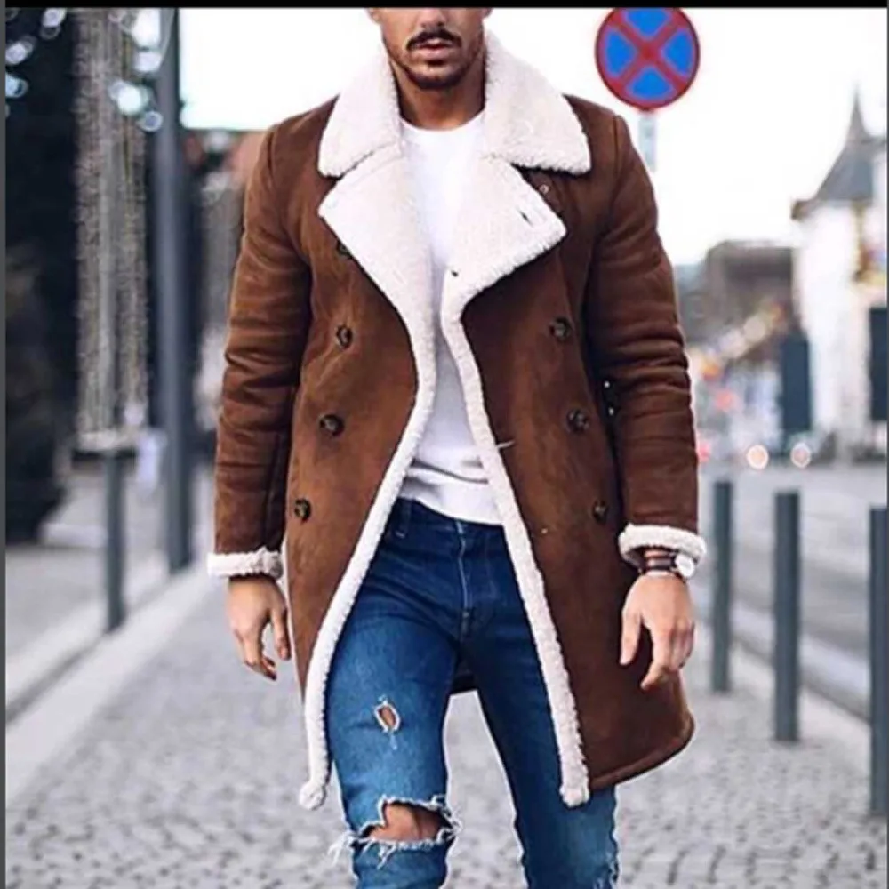

Men Wool Warm Winter Trench Long Outwear Button Smart Overcoat Coats Waterproof Windproof Winter Jacket