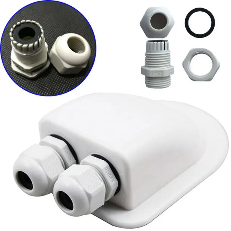 

White Double Holes Roof Cable Entry Box Roof Wire Entrance Gland Can for Rv Motorhome