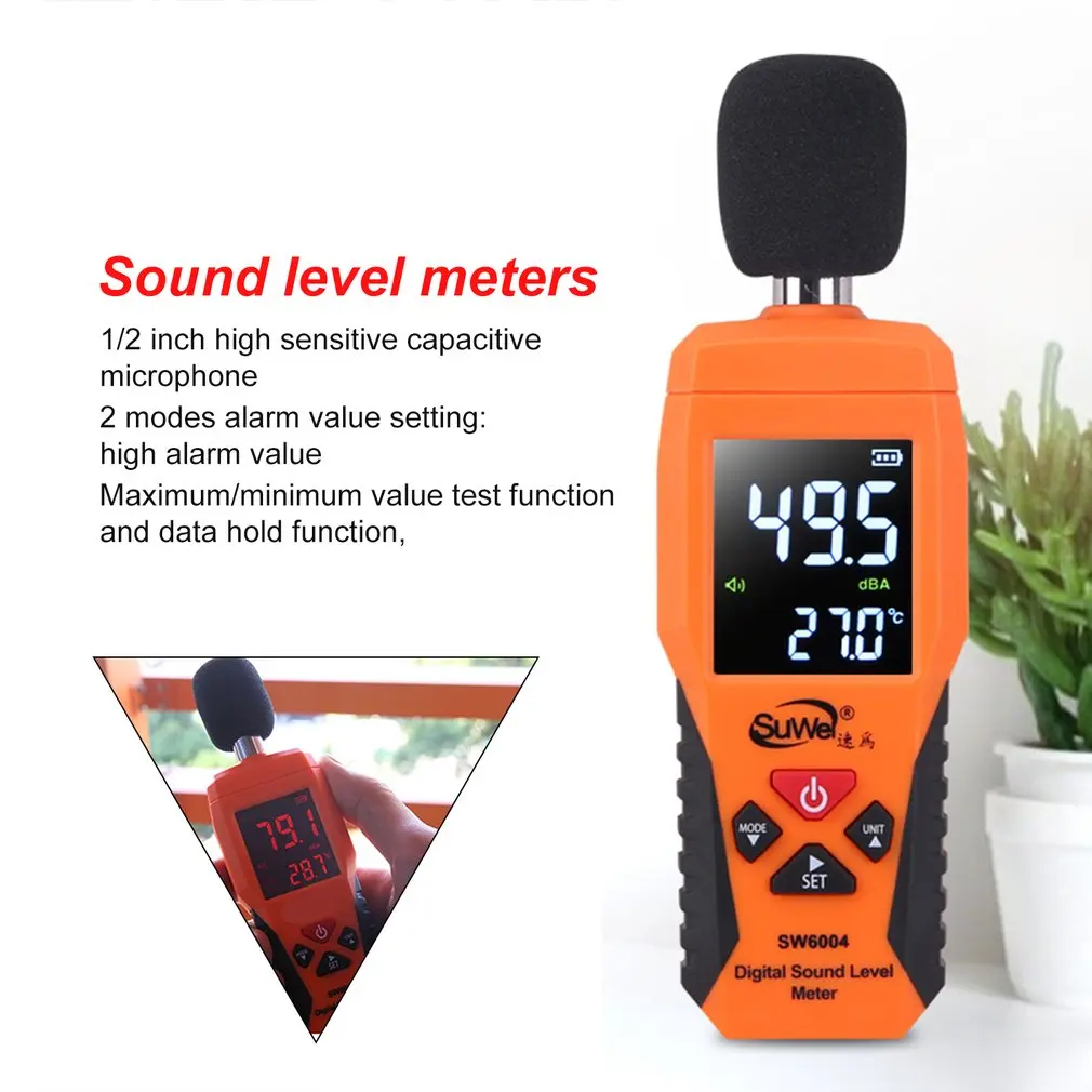 Goede Digital Sound Level dB Meter 30dB ~ 130dB Decibe Noise Logger Detector Diagnostic Tool Temperatuur Tester Met Achtergrondverlichting