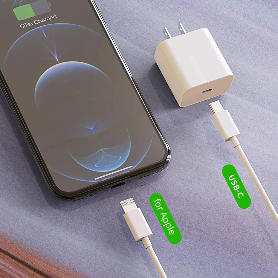 Fivetech USB C Cable for iPhone 12 Pro Max 11 XS XR X 8  20W PD Fast Charger for Macbook Pro EU US UK Plug USB Type C Data Cable charger 100w