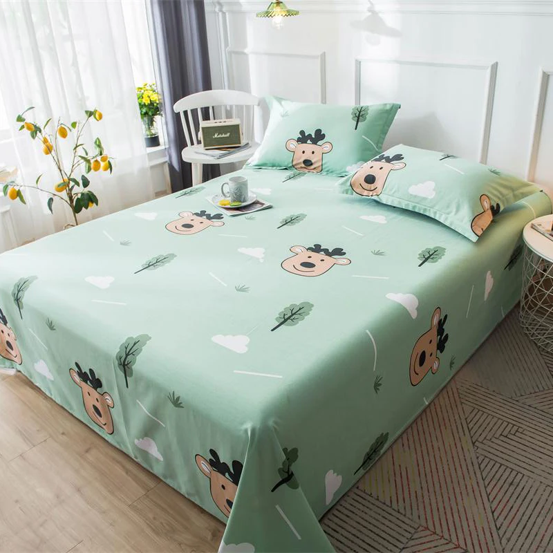 

Home Textile Cartoon Green Forest Fawn Printed Flat Sheet 100% Cotton Fabric Mattress Cover Twin Full Queen King Size Bed Sheets