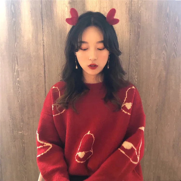 

Christmas theme sweater men and women pullover thickening 2020 autumn and winter new Korean version of all-match loose sweater