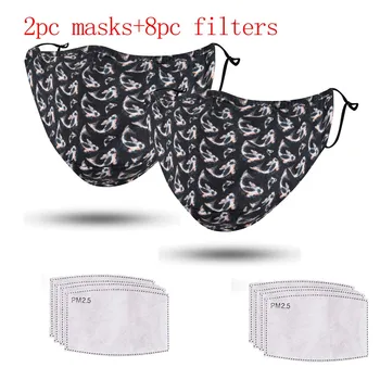 

2PCS Cotton Masks + 8PCS Activated Carbon Filters Reusable Washable Cotton Mask Unisex Unisex Face Mask Masque Adulte Lavable