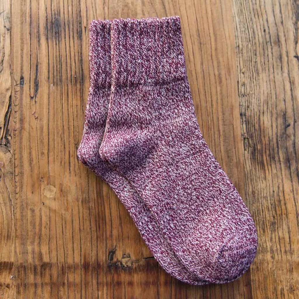 Женские носки, Осень-зима, теплые толстые шерстяные мягкие носки, женские одноцветные повседневные носки, милые женские носки для девочек винного цвета