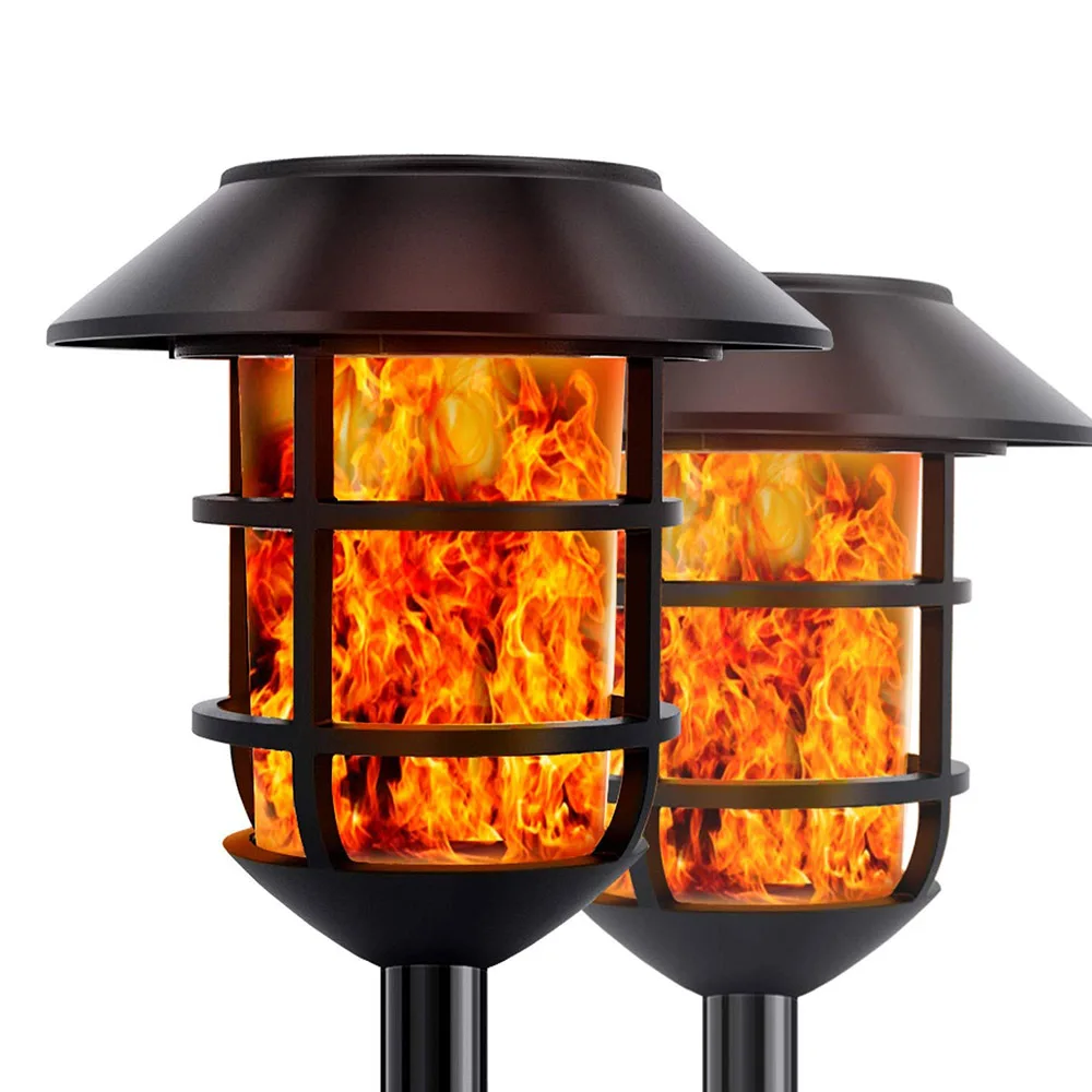 2Pcs Solar Lights Metal Flickering Flame Torches Lights Lamp Waterproof Pathway Lights Auto On/Off for Garden Patio Yard
