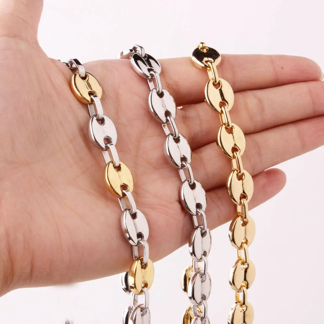 

7/9/11mm Stainless Steel Coffee Beans Chain Necklace for Men Women Trendy Link Chain Jewelry 7"-32"