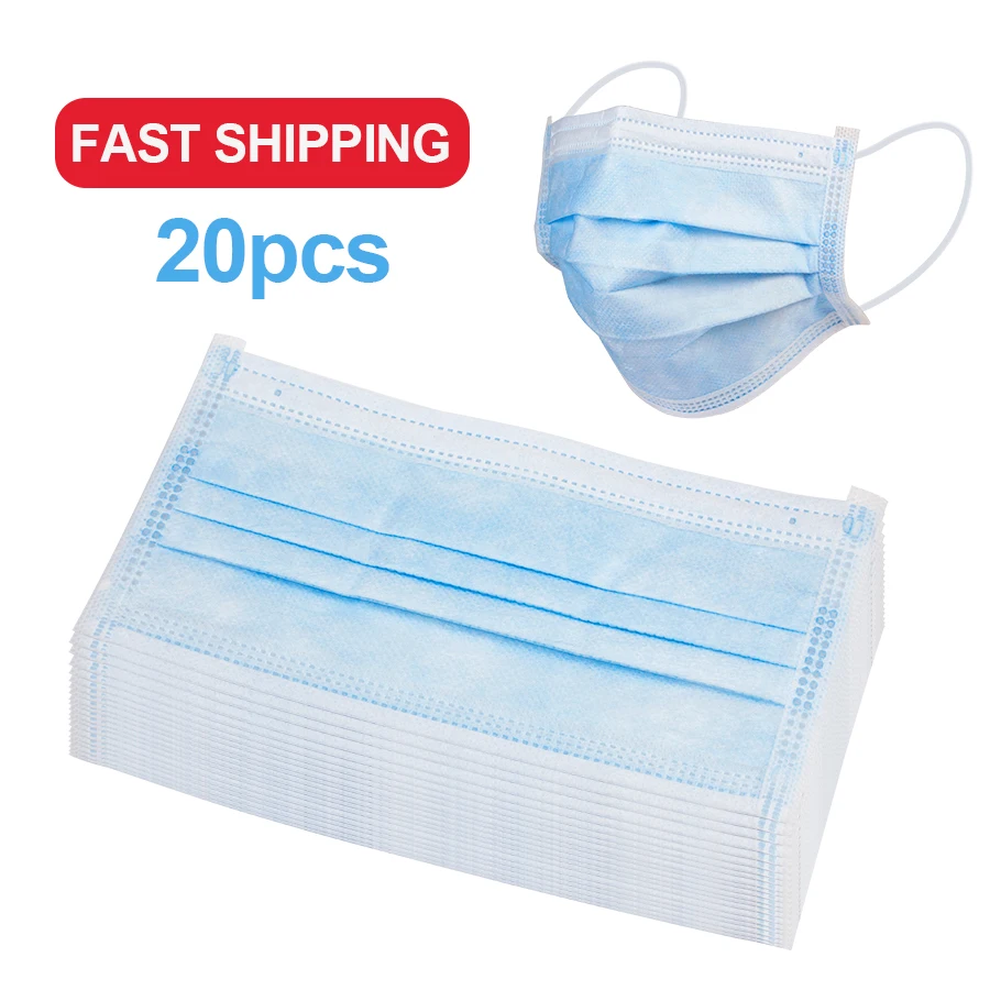 

20pcs Anti-Pollution Filter Earloop Thickened 3 Layer Disposable Mouth Mask Non Woven Anti-dust Face Masks In Stock As FFP2