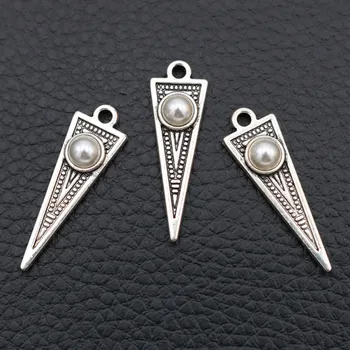 

Retro Triangle Metal Pendant, Inlaid Beads Charms, DIY Manual Earrings Charms, 29*9mm Silver Plated Charms, Unisex A18 10pcs