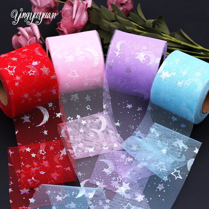 25Yard 6cm Colorful Moon Star Glitter Tulle Roll Wedding Decoration Craft Fabric DIY Organza Baby Shower Party Supplies | Дом и сад