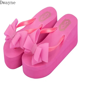 

2019 new women's sandals bow wedges summer sandals sweet bow tie women's platform beach slippers free shipping
