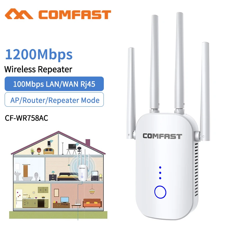 wireless signal booster Bộ Mở Rộng Sóng Wifi Tốc Độ 1200Mbps Không Dây Wi Fi Repeater 2 Băng Tần 2.4 & 5Ghz W Ifi Router Tầm Xa Tăng Áp 4 Ăng Ten Wi-fi Bộ Khuếch Đại best wifi signal amplifier