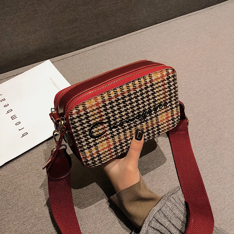 

Woolen Thousands of Birds Square Sling Bag Lettered Bucket Bag Shoulder WOMEN'S Bag