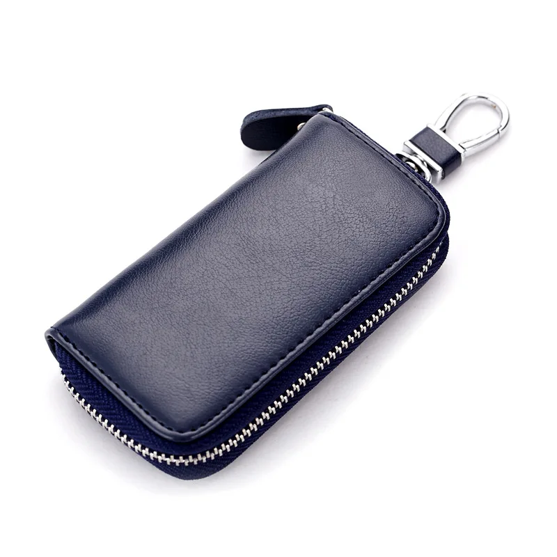 Men Women Car Key Holder Wallets Cow Leather Housekeeper Card Zipper Case Keys Organizer Money Bag MUG88 - Цвет: sapphire