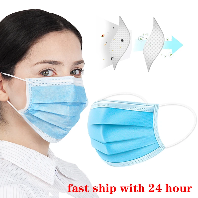 

50pcs Protective Masks Disposable 3 Layers Dustproof Mask Facial Anti-fog anti-virus Prevent bacteria Protective Cover Masks