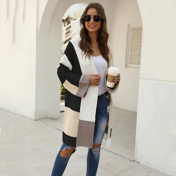 

Fadzeco Knitted Cardigan Long Sleeve Striped Women's Sweater Coat FADZECO Dashiki Store