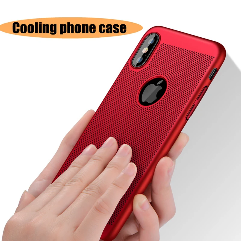 

Cooling Phone Coque For iPhone 8 11 7 Case Solid Color For 7 8 6 6s Plus 11 PRO X XR XS MAX Cases Hard PC Breathable Back Covers
