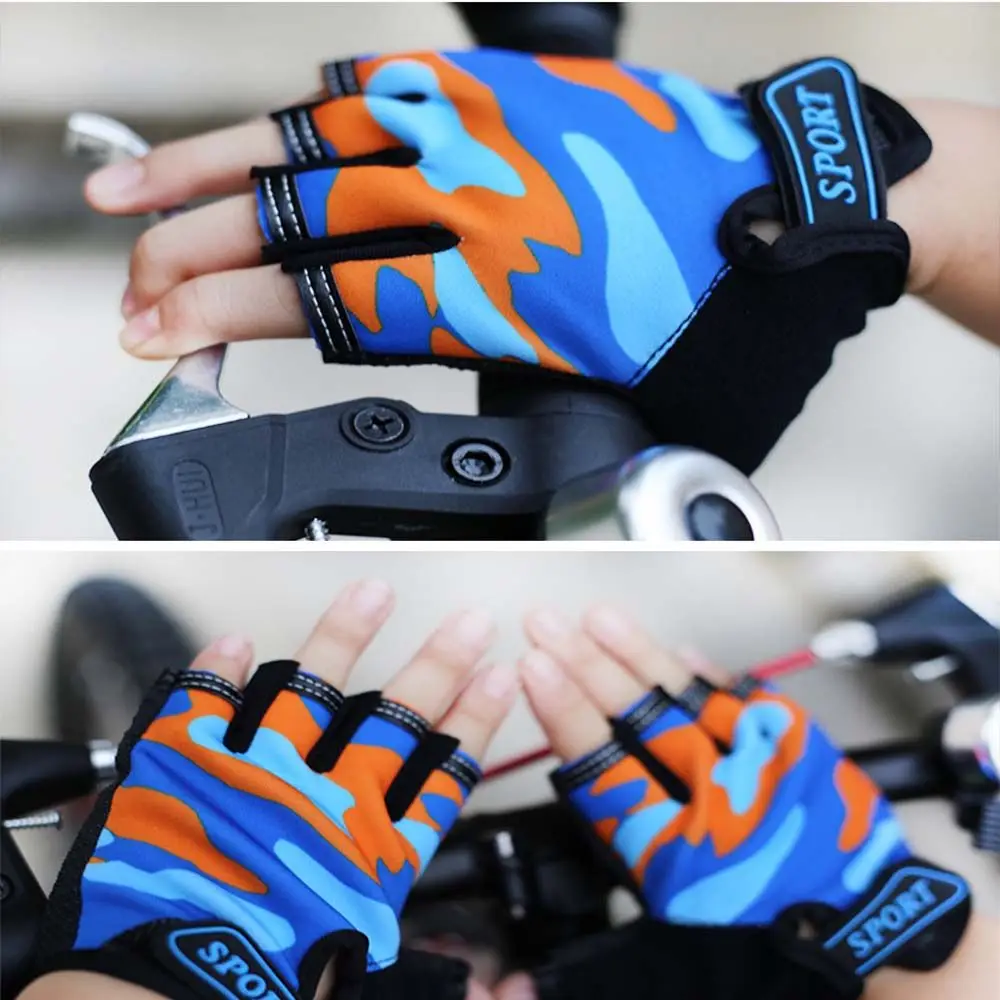 Children Camouflage Cycling Gloves Kids Half Finger Gloves Elastic Non