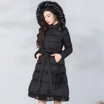 

Winter Lace Embroidery Real Raccoon Fur Hooded Down Coat Female Ruffles Stitching Was Thin Thick Warm Down Parkas wq552 dropship