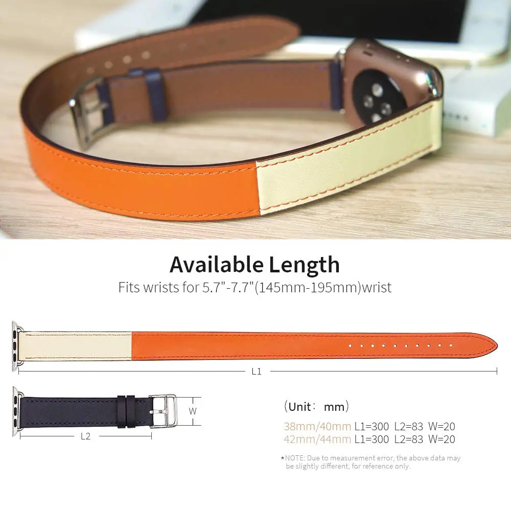 Ремешок двойной для Apple Watch Band браслет из натуральной кожи 5 4 40 мм 44 IWatch 3 42 38
