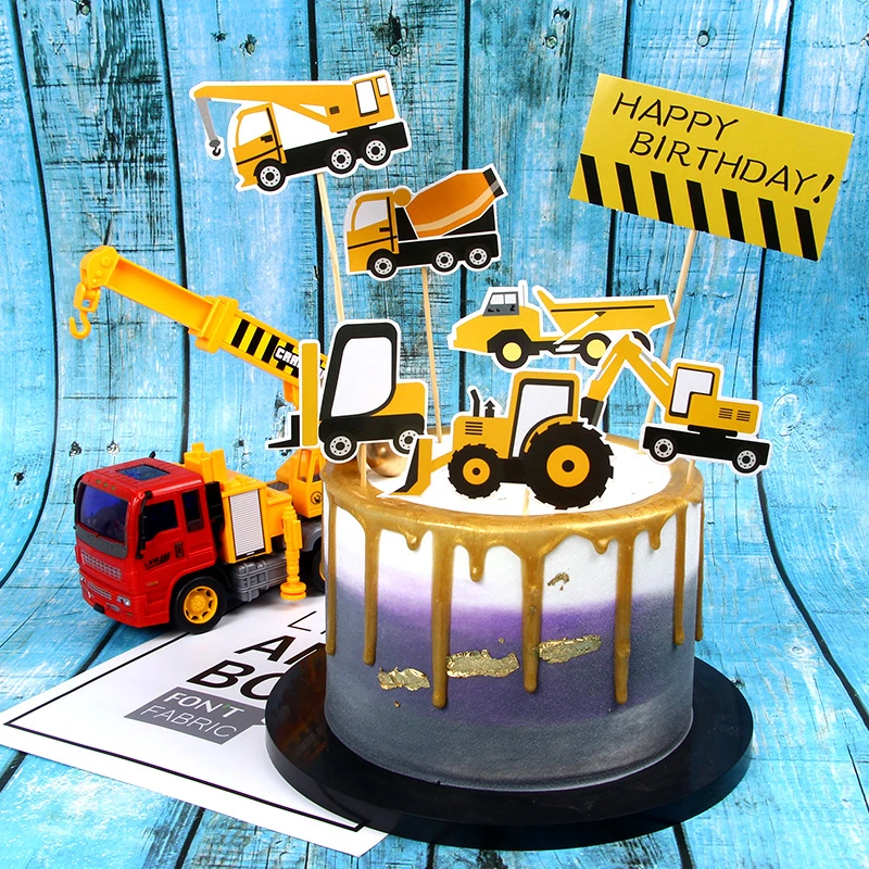 Excavator Cake Toppers Diy Road Sign Cupcake Topper Bulldozer Cake