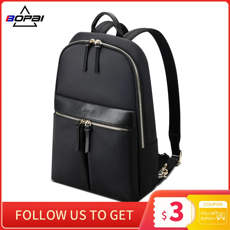 BOPAI 14 Inch Slim Laptop Backpack for Women Black Casual Daypack Work Backpacking Waterproof Ladies Business Bag