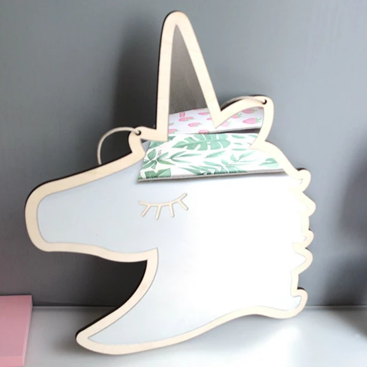 Деревянное Зеркало кролик Единорог Лебедь сердце бантик на стене для гостиной ванной креативные декоративные акриловые зеркала DW104 - Цвет: unicorn
