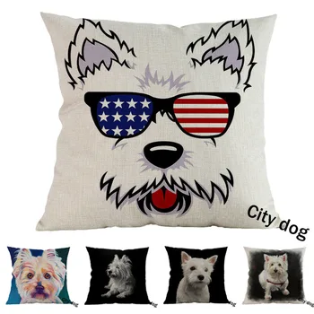 

West Highland White Terrier Dog painting Photographs Sofa Pillow Cover Modern Art Watercolor Linen animal Cushion Cover Pillow