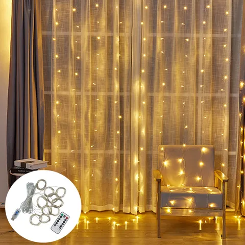 LED Fairy Lights Curtain Lamp Remote Control USB String Lights Garland on The Window Wedding Christmas New Year Garland Decor