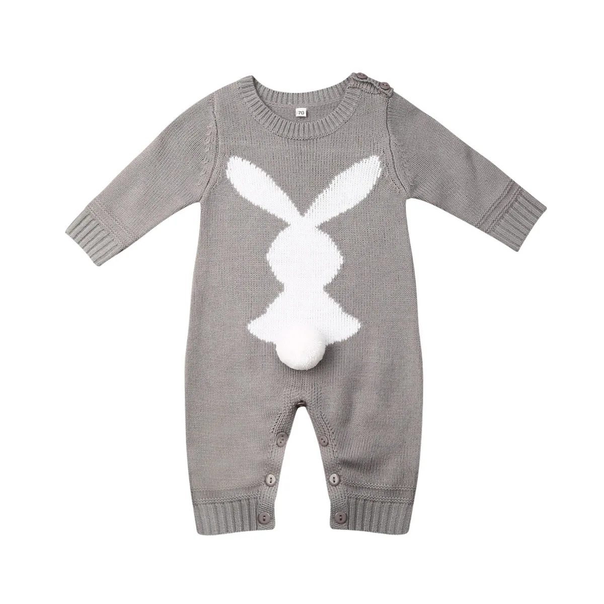 Комбинезон для новорожденных мальчиков и девочек 0-24 месяцев, вязаный шерстяной комбинезон с кроликом, осенне-зимний наряд - Цвет: Серый
