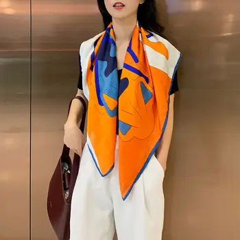 

90*90cm Silk Shawls and Scarves Fashion Geometric Printed Kerchief Women Neck Scarf Square Wraps Elegant Head Scarfs Female 2020