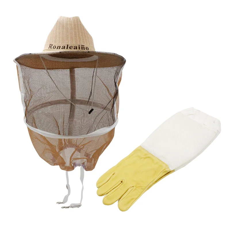 Beekeeping protective clothing kit 1Pair Leather Gloves & 1Pcs Anti Bee/Sting Cowboy Hat Breathable Beekeeper Apiculture tool