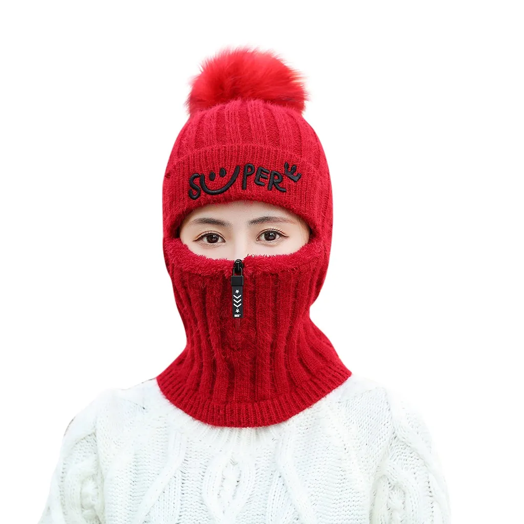 Ski Cap Scarf Winter Warm Woman Knitted Ear Protector Wool Warming And Thickening Fleece Zipper Hat#g4 | Спорт и развлечения