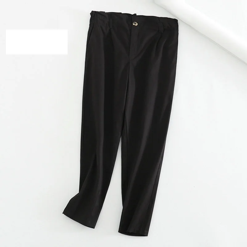 Tangada, женские повседневные брюки цвета хаки с высокой талией, японский стиль, плиссированные брюки с талией, стильные женские одноцветные брюки 6L01 - Цвет: Черный