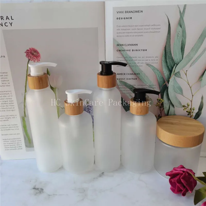 

150ml/250ml frosted plastic PET bottle natrual lid emulsion lotion toner toilet flower water essence liquid and 250g cream jar