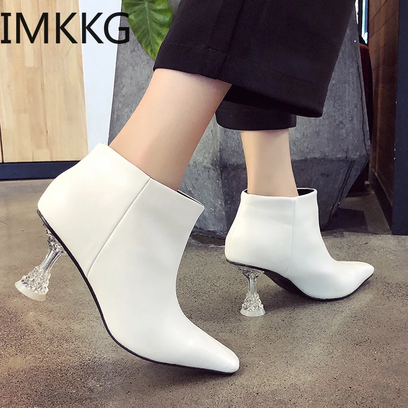 Модные пикантные ботильоны для женщин из мягкой кожи на высоком каблуке с