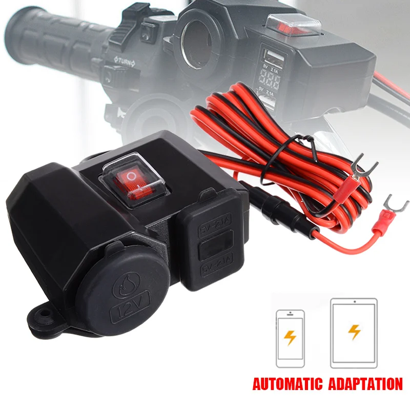 

1pc Waterproof 12V Motorcycle Cigarette Lighter Power Socket 5V 2.1A Dual USB Chatger Red Voltmeter