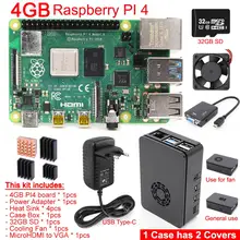 Raspberry Pi 4 Модель B PI 4B 2 ГБ/4 Гб комплект: плата+ теплоотвод+ адаптер питания+ Чехол-коробка+ вентилятор охлаждения+ 16 Гб/32 ГБ SD+ Кабель Micro-HDMI-VGA