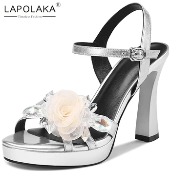 

Lapolaka 2020 New Fashion Genuine Leather High Heels Summer Sandals Woman Shoes Peep Toe Sweet Flowers Party Shoes Women Sandals