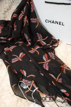 

Dragonfly Printed Scarf Simulated Silk Scarf Super Large Sunscreen Dual-purpose Shawl