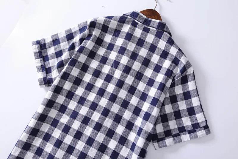 Summer New Plus size Men Casual Plaid Pajama sets Male 100%Cotton Sleepwear suit Men's Turn-Down collar shirt& Half Pants