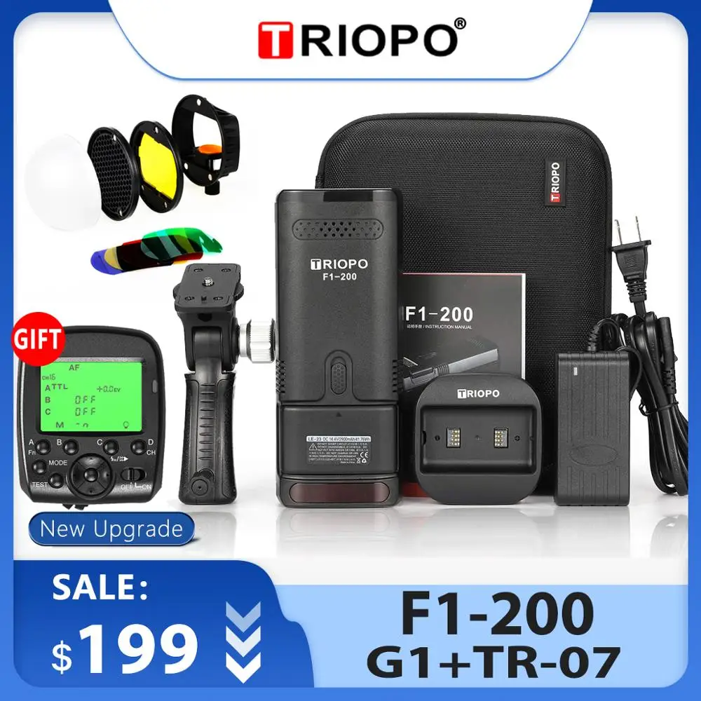 

TRIOPO F1-200 TTL 2.4G HSS 1/8000s Pocket Outdoor Flash Light 200Ws with G1 Trigger 2900mAh Lithium Battery Flash VS AD200