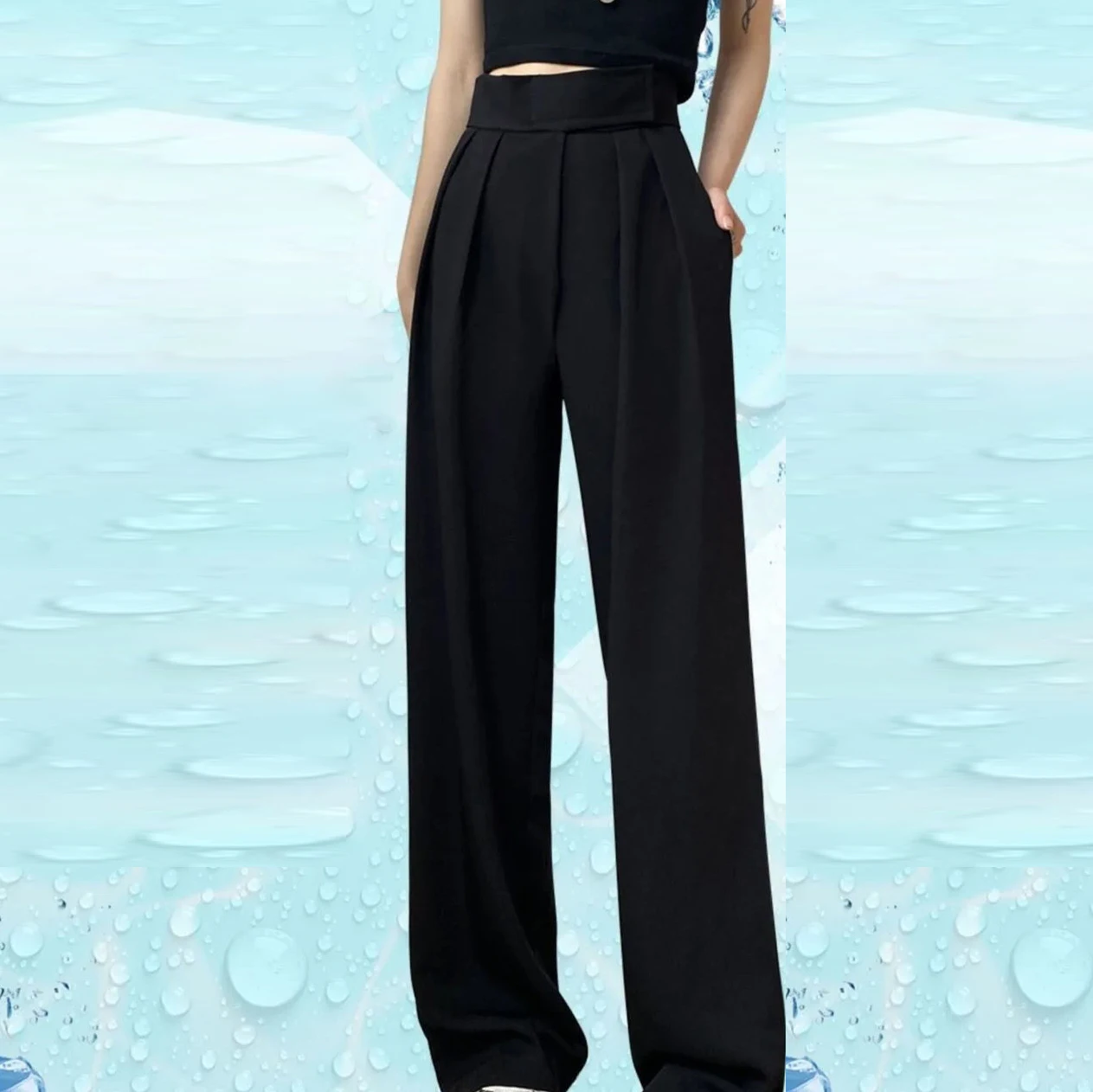 champion sweatpants Thin black wide-leg pants in summer, female short, high waist, casual and loose mopping ice silk suit straight pants palazzo pants