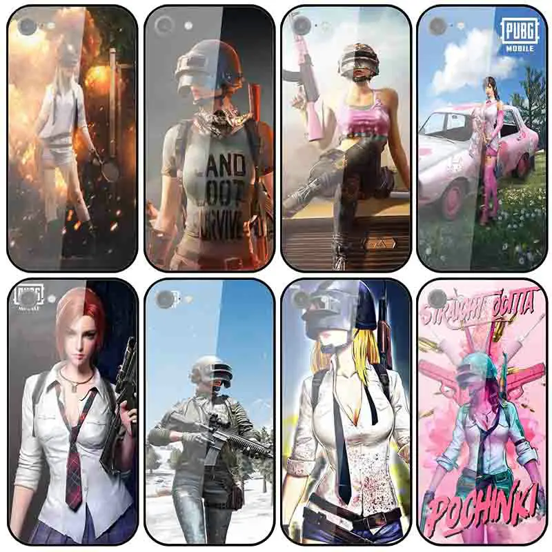 Прозрачные чехлы из закаленного стекла для iPhone X XR XS 11 Pro Max 8 8Plus 5 5S SE 2020 6 6S 7 Plus PUBG