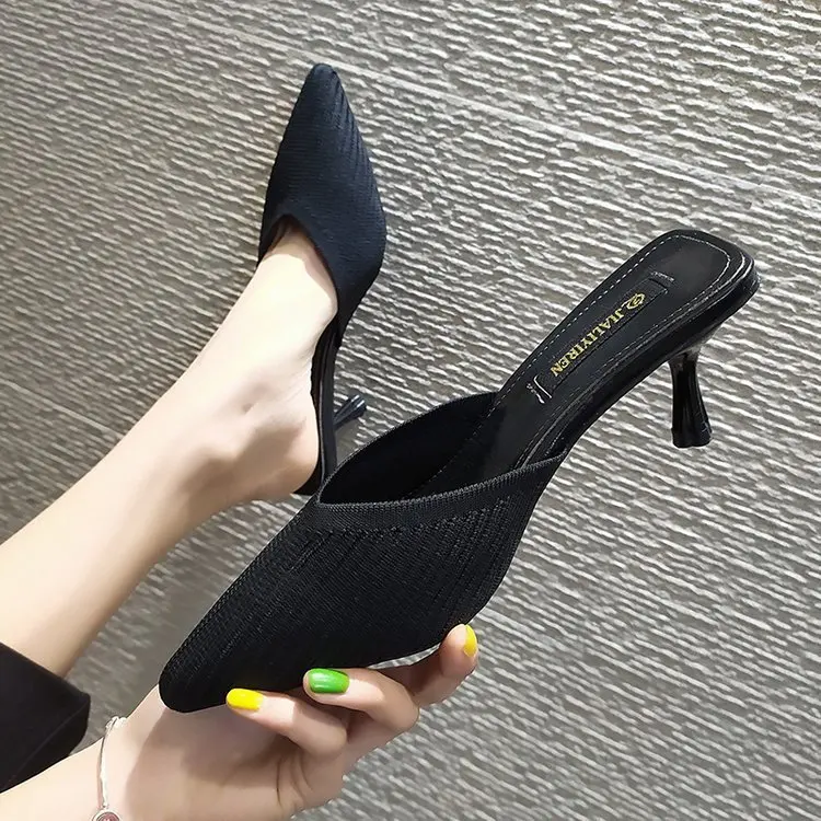 

WOMEN'S Shoes 2019 Spring New Style Korean-style Versatile Pointed-Toe No Heel Knit Lazy Outer Wear Slipper Women's Muller Drag