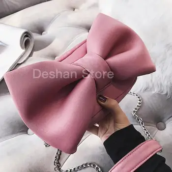 

Korean Sweet Girl Clutch 2018 Fashion New Women's Designer Handbag Quality Velvet Hand Bag Big Bow Chain Shoulder Crossbody Bags