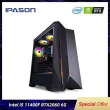 IPASON Desktop Intel I5 11th Gen 11400F 6 Cores 12 Threads RTX2060 6G  8G*2 RAM 500G SSD Gaming PC High-end Assembly Computer
